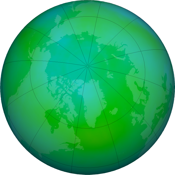 Arctic ozone map for August 2016
